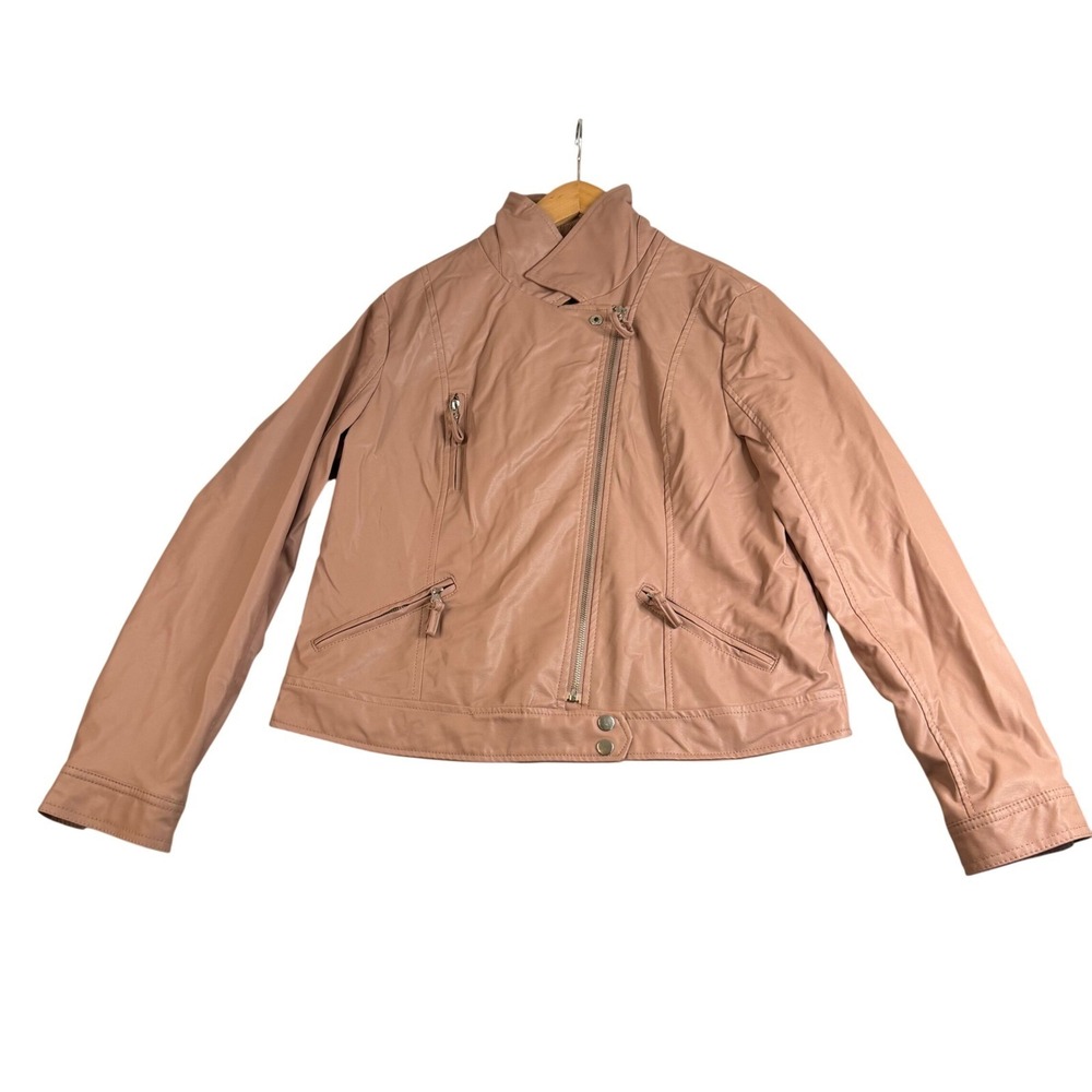 Miss Selfie Womens XL Blush Pink Faux Leather Moto Biker Jacket Asymmetrical Zip